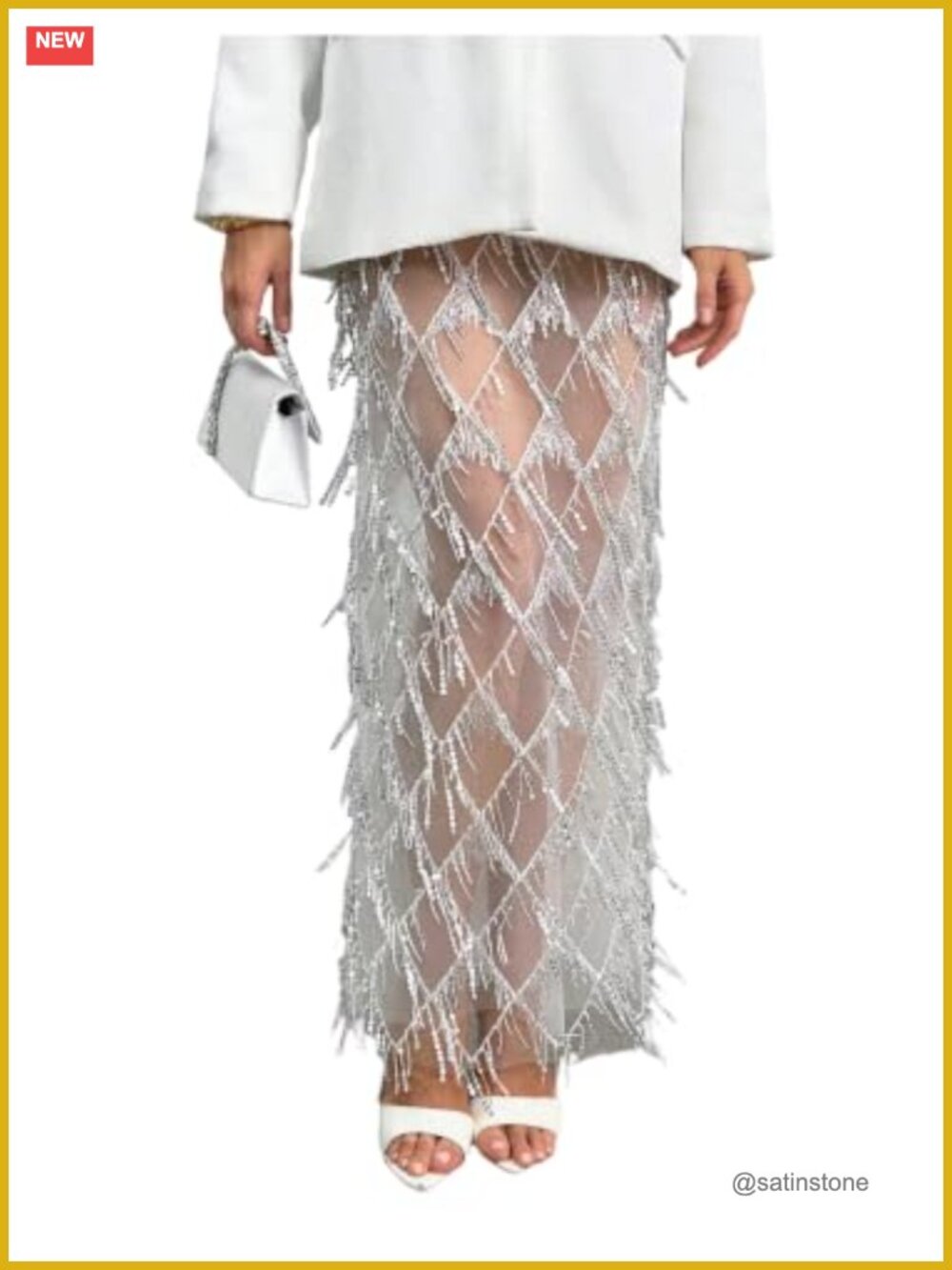 Sequin Fringe Sheer Mesh Maxi Skirt Women's See Through Party